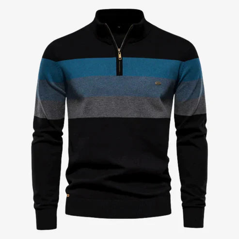 Quarter Zip Pullover - Stehkragen - Langarm - Strickpullover - Herrenpullover-Schwarz-S-Chaps Herrenmode