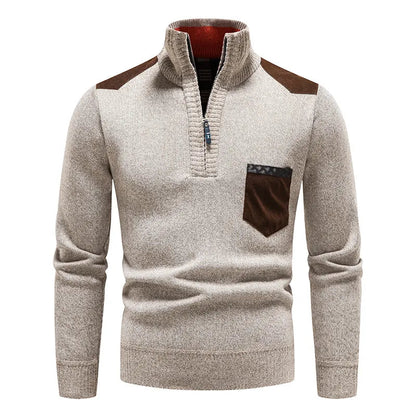 Quarter Zip Pullover - Warm - Langarm - Strickpullover - Herren Half Zip Pullover-Beige-S-Chaps Herrenmode