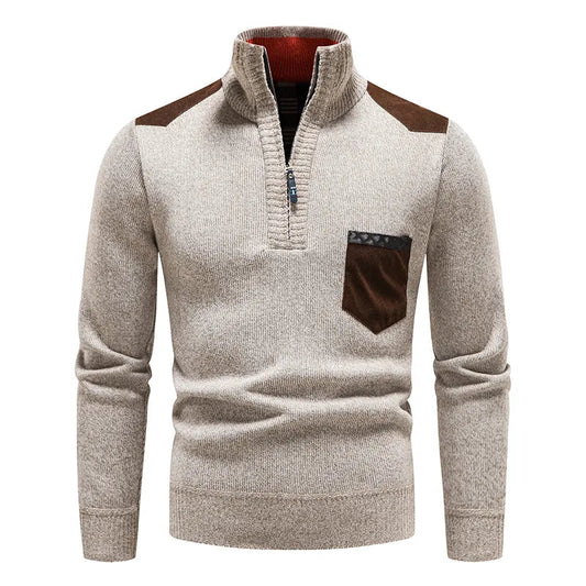 Quarter Zip Pullover - Warm - Langarm - Strickpullover - Herren Half Zip Pullover-Beige-S-Chaps Herrenmode