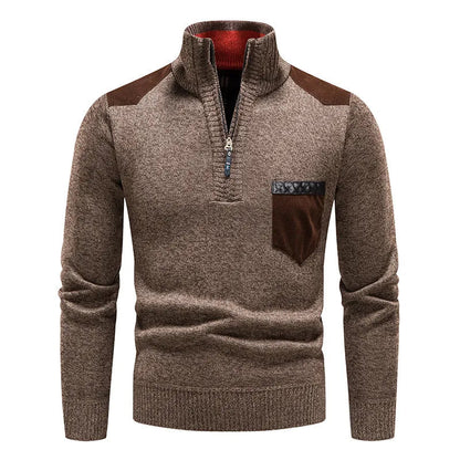 Quarter Zip Pullover - Warm - Langarm - Strickpullover - Herren Half Zip Pullover-Braun-S-Chaps Herrenmode