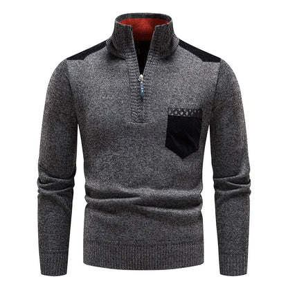 Quarter Zip Pullover - Warm - Langarm - Strickpullover - Herren Half Zip Pullover-Grau-S-Chaps Herrenmode