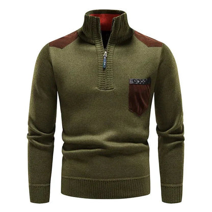 Quarter Zip Pullover - Warm - Langarm - Strickpullover - Herren Half Zip Pullover-Grün-S-Chaps Herrenmode
