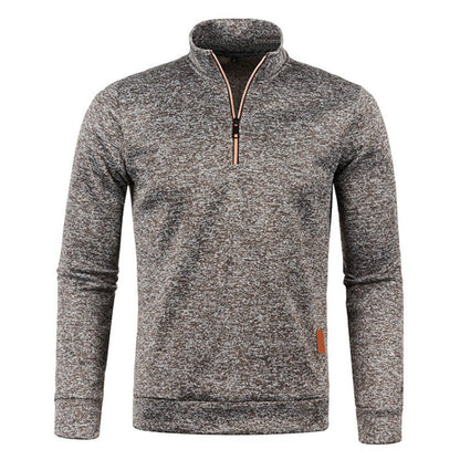 Quarter Zip Sweatshirt | Langarm | Hoher Kragen | Pullover mit halbem Reißverschluss | Quarter Zip Sweatshirts für Männer-Grau braun-S-Chaps Herrenmode