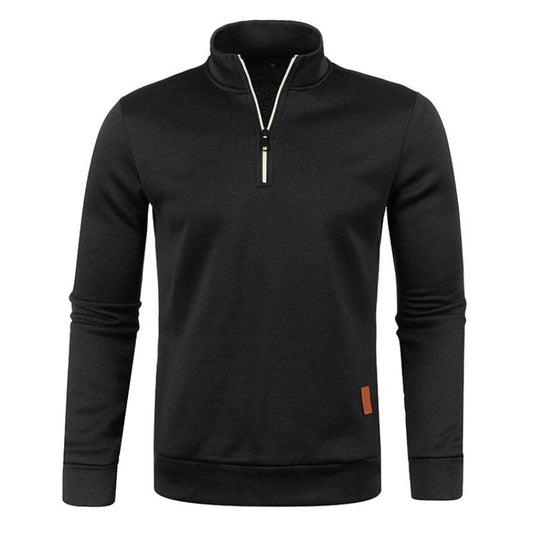 Quarter Zip Sweatshirt | Langarm | Hoher Kragen | Pullover mit halbem Reißverschluss | Quarter Zip Sweatshirts für Männer-Schwarz-S-Chaps Herrenmode