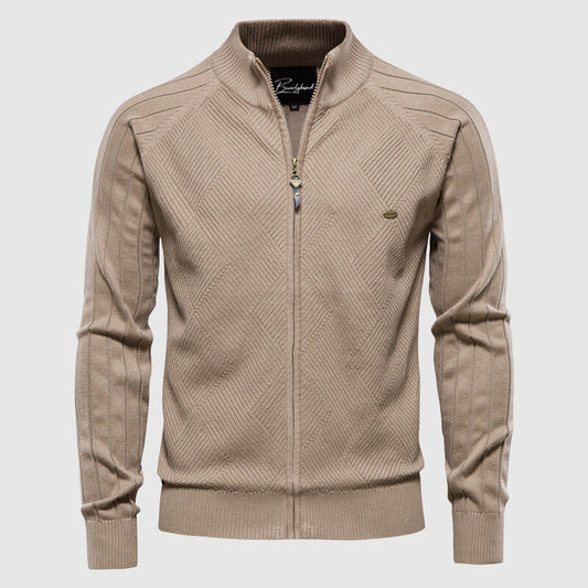 Reißverschluss-Pullover | Durchgehender Reißverschluss | Gestrickt | Strickjacke mit Reißverschluss | Herren-Strickjacke-Beige-M-Chaps Herrenmode