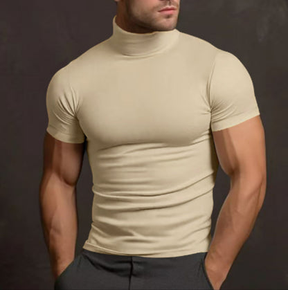 Rollkragen-T-Shirt – Herren-Pullover mit hohem Kragen, schmaler Passform und kurzen Ärmeln-Creme-S-Chaps Herrenmode
