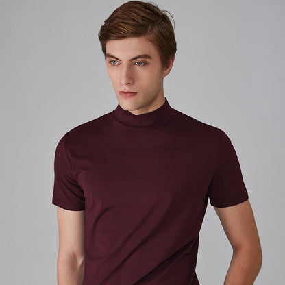 Rollkragen-T-Shirt – Kurzarm – Einfarbig – T-Shirts mit hohem Kragen – Herrenbekleidung-Rot-S-Chaps Herrenmode