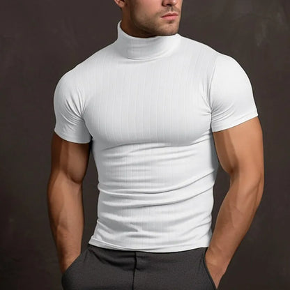 Rollkragen-T-Shirt – Slim-Fit-Kurzarm-Pullover mit hohem Kragen für Herren-Weiß-S-Chaps Herrenmode