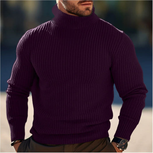 Rollkragenpullover - Langarm - Rollkragen - Strickpullover - Pullover für Männer-Lila-S-Chaps Herrenmode