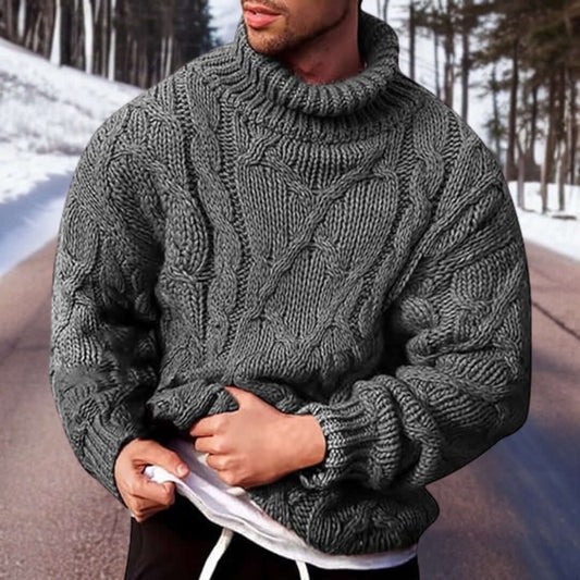 Rollkragenpullover – Rollkragenpullover – Chunky – Strickpullover – Herrenstrickwaren-Grau-S-Chaps Herrenmode