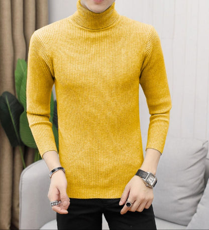 Rollkragenpullover – Slim Fit Strickpullover mit Rollkragen für Herren-Gelb-M-Chaps Herrenmode