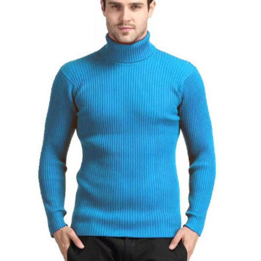 Rollkragenpullover – Slim Fit Strickpullover mit Rollkragen für Herren-Hellblau-M-Chaps Herrenmode