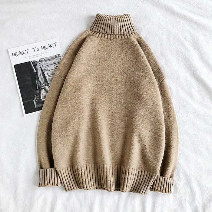 Rollkragenpullover | Warm | Loose Fit | Strickpullover | Winterkleidung für Männer-Beige-M-Chaps Herrenmode