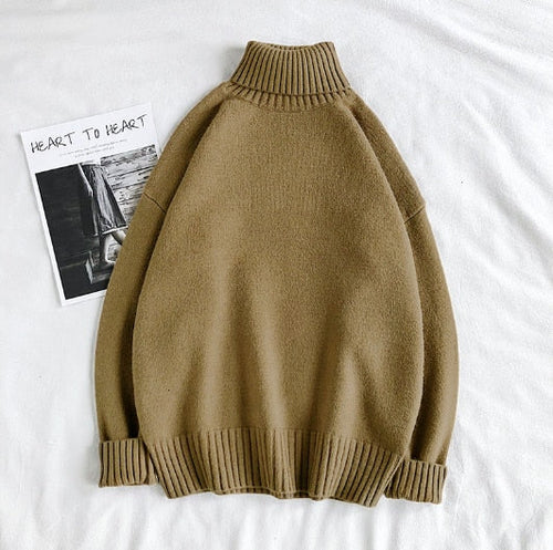 Rollkragenpullover | Warm | Loose Fit | Strickpullover | Winterkleidung für Männer-Dunkelbeige-M-Chaps Herrenmode
