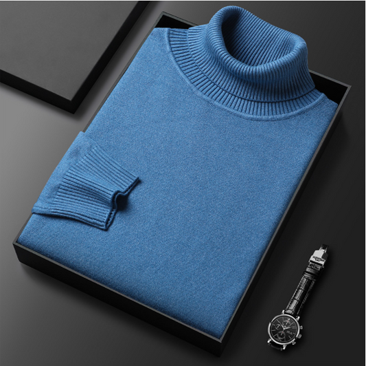 Rollkragenpullover – hochgeschlossen – modisch – Strickpullover – Herrenstrickwaren-Blau-M-Chaps Herrenmode