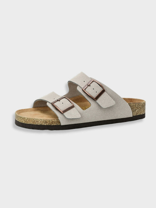 Sandalen zum Hineinschlüpfen | Flache Sandalen | Orthopädische Sandalen | Sandalen mit Doppelschnalle | Zehentrenner-Grau-35-Chaps Herrenmode
