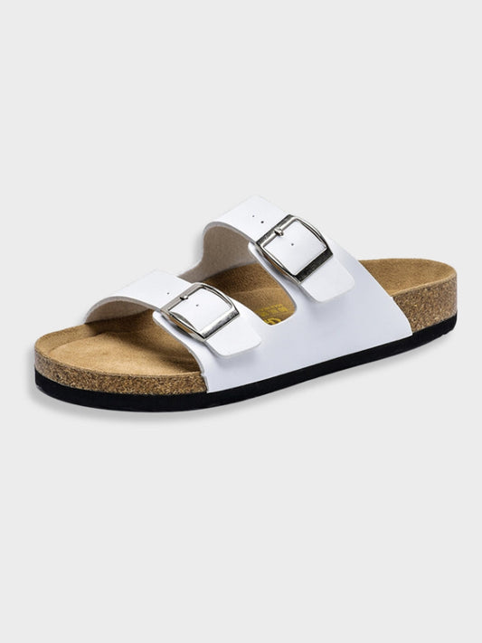 Sandalen zum Hineinschlüpfen – mit doppelter Schnalle – aus Kunstleder – Sandalen mit Schnalle – orthopädische Sandalen-Weiß-35-Chaps Herrenmode