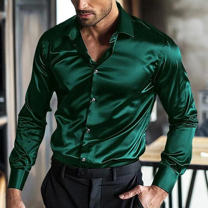 Satinhemd – bügelfreies, glänzendes Langarm-Hemd mit Knopfleiste für Herren-Chaps Herrenmode