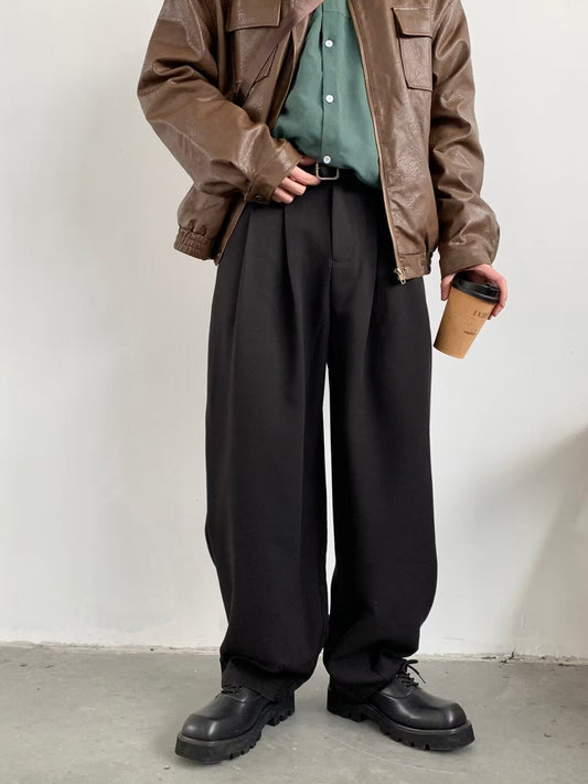 Schlaffe Hosen – Baggy – Plissiert – Locker sitzende Hose – Herrenhose-Schwarz-M-Chaps Herrenmode