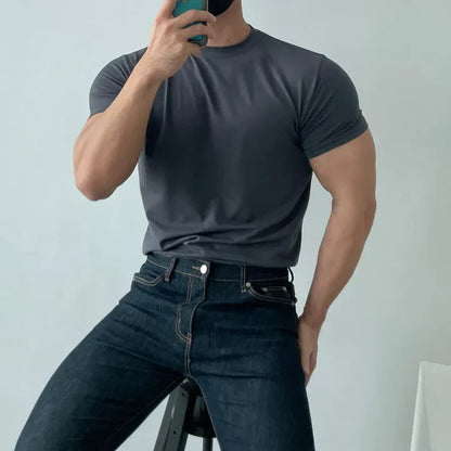 Schlichtes T-Shirt | Rundhalsausschnitt | Basic | T-Shirt mit Rundhalsausschnitt | Herren T-Shirt-Grau-M-Chaps Herrenmode