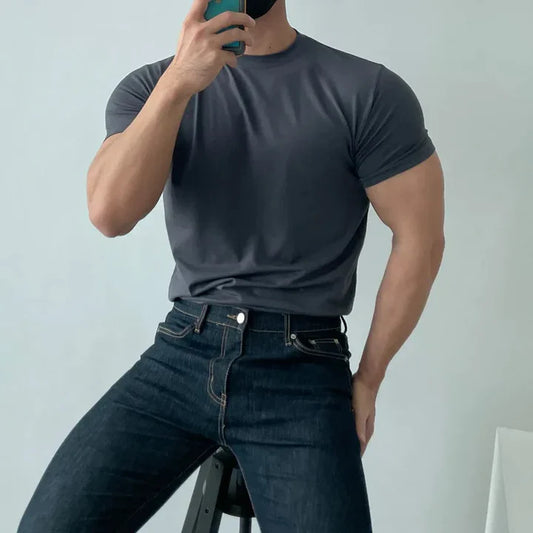 Schlichtes T-Shirt | Rundhalsausschnitt | Basic | T-Shirt mit Rundhalsausschnitt | Herren T-Shirt-Grau-M-Chaps Herrenmode