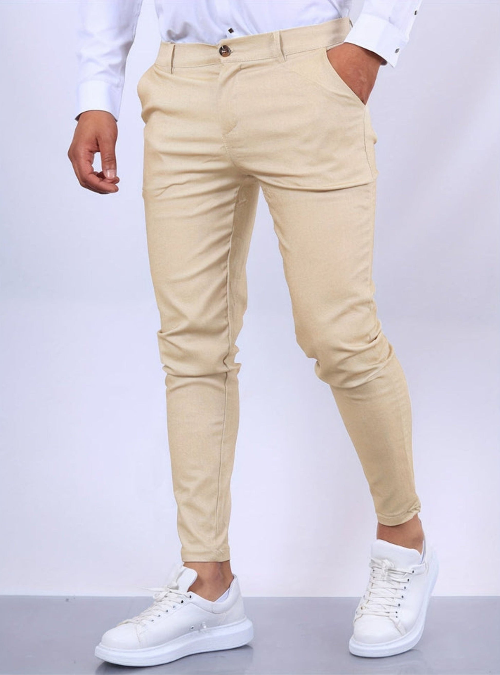 Schmale Chinos – Lässige Stretch-Chinos für Männer mit schmaler Passform-Aprikose-XS-Chaps Herrenmode