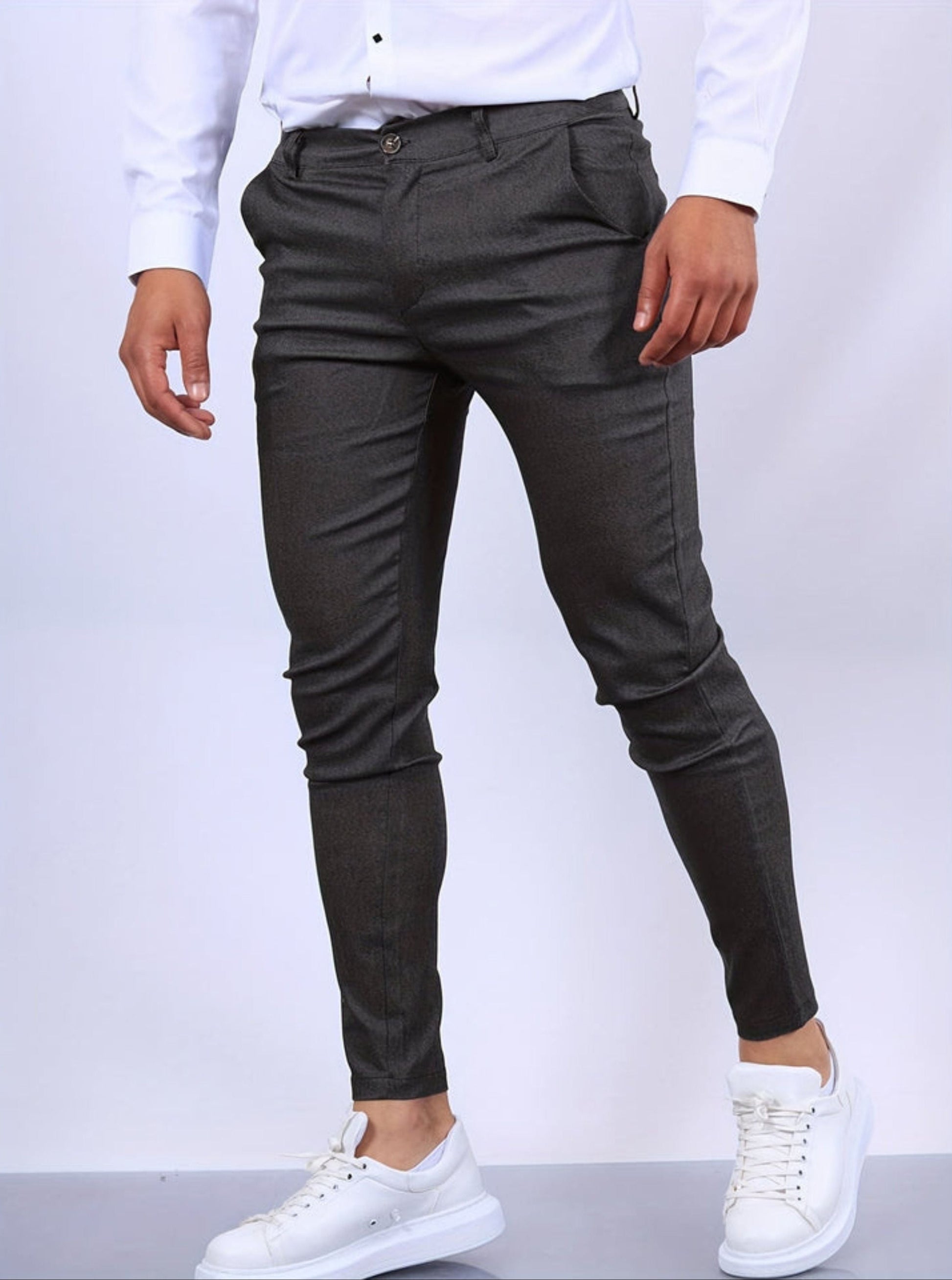 Schmale Chinos – Lässige Stretch-Chinos für Männer mit schmaler Passform-Dunkelgrau-XS-Chaps Herrenmode