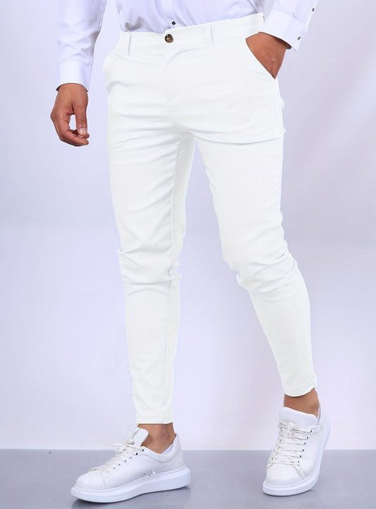 Schmale Chinos – Lässige Stretch-Chinos für Männer mit schmaler Passform-Weiß-XS-Chaps Herrenmode