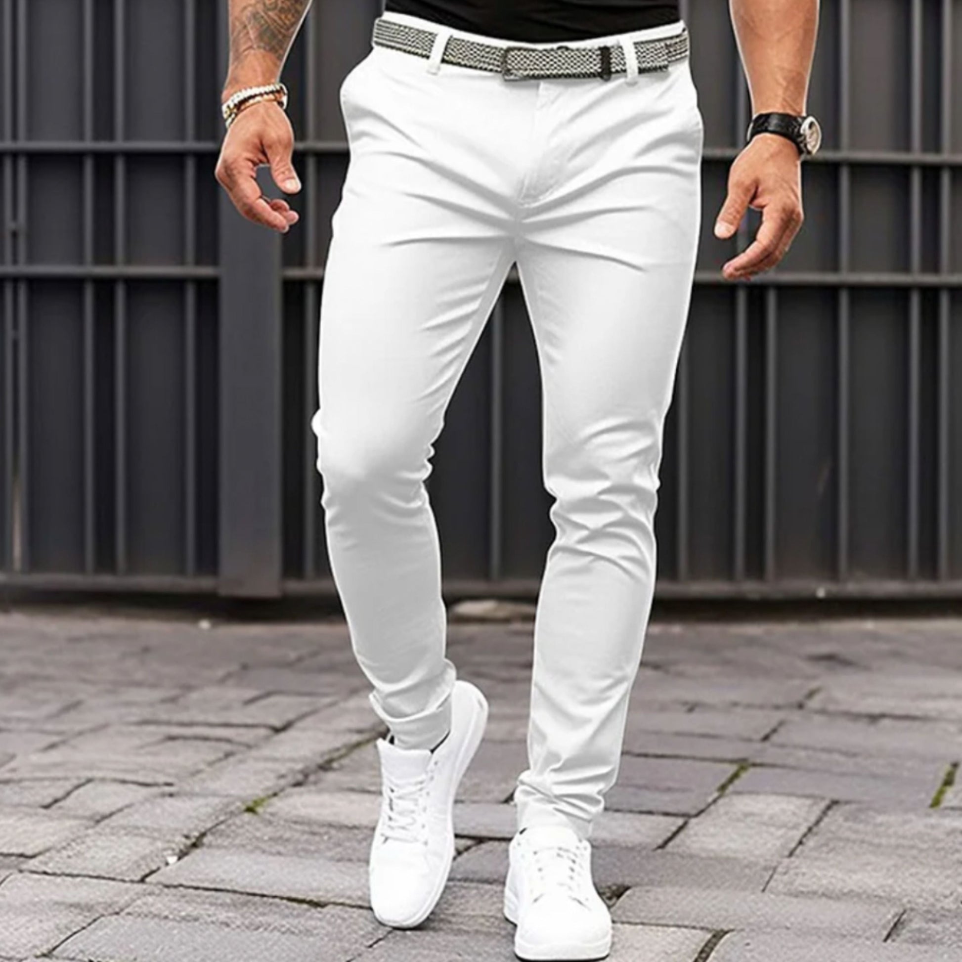 Schmale Chinos | Stretch | Schmaler Schnitt | Chino-Hosen | Herrenhosen-Weiß-S-Chaps Herrenmode