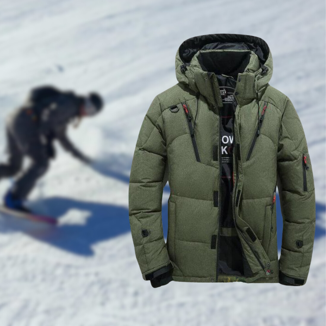 Schneefeste Jacke | Warm | Mit Kapuze | Daunenjacke | Wintermäntel und -jacken für Herren-Armeegrün-S-Chaps Herrenmode