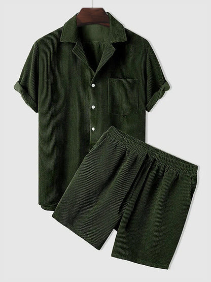 Set aus Hemd und Shorts | Cord | Kurzarm | Zweiteiler | Herren-Set aus Cord-Grün-S-Chaps Herrenmode