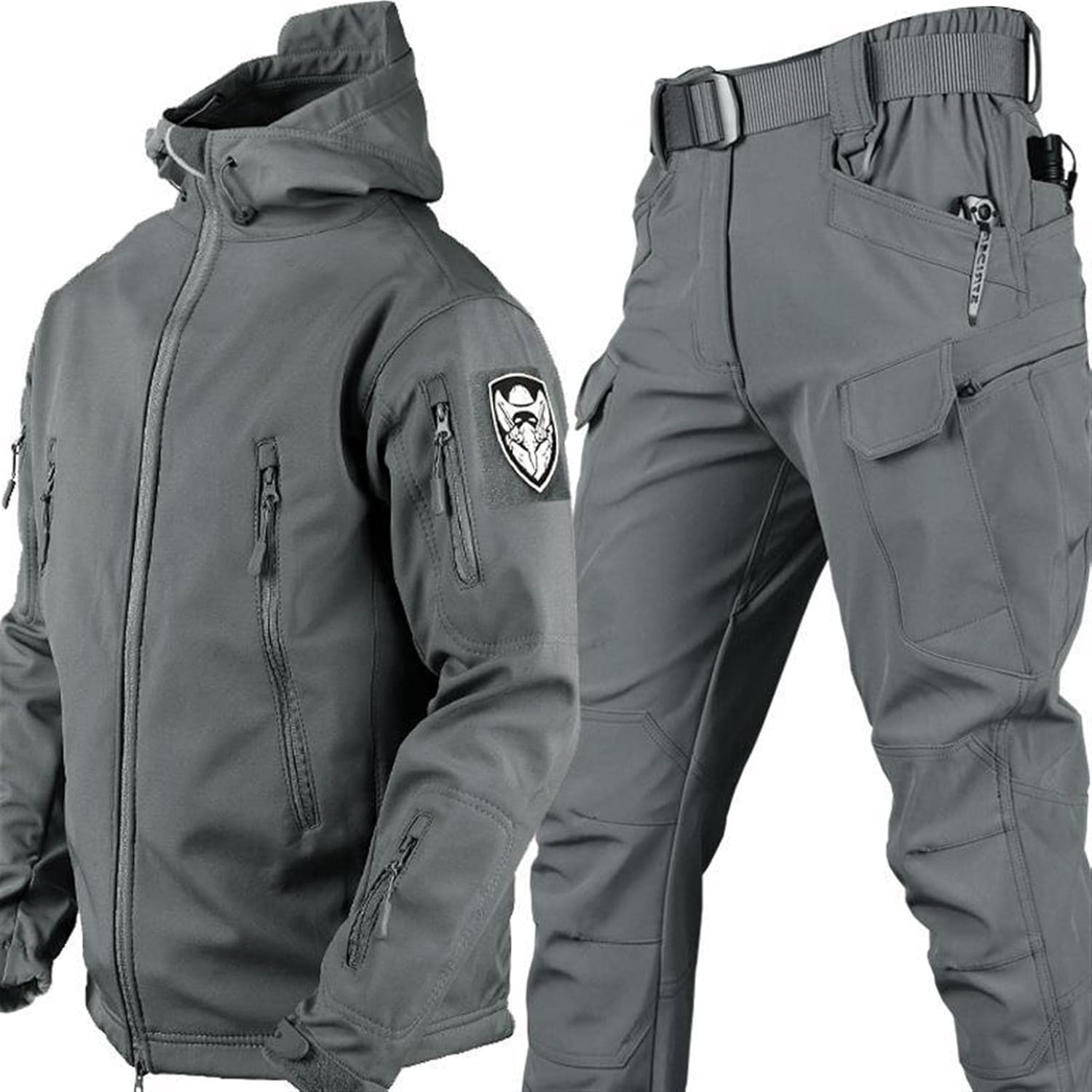 Set aus Jacke und Hose – taktische Outdoor-Jacke und Cargohose für Herren-Grau-S-Chaps Herrenmode