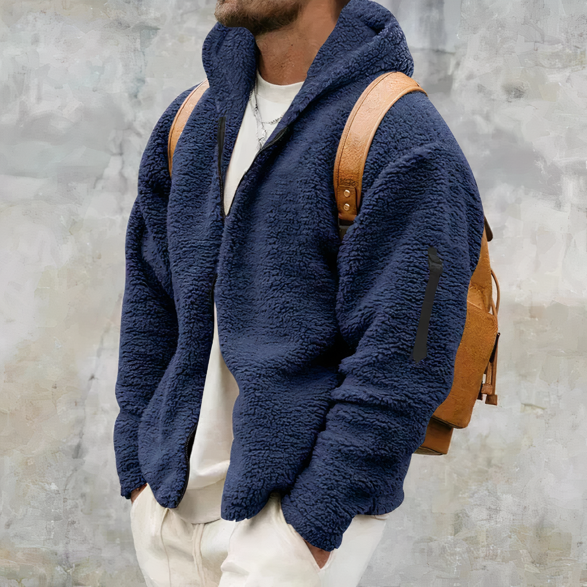 Sherpa Hoodie - Warme Fleecejacke mit Kapuze und Reißverschluss für Herren-Marineblau-S-Chaps Herrenmode