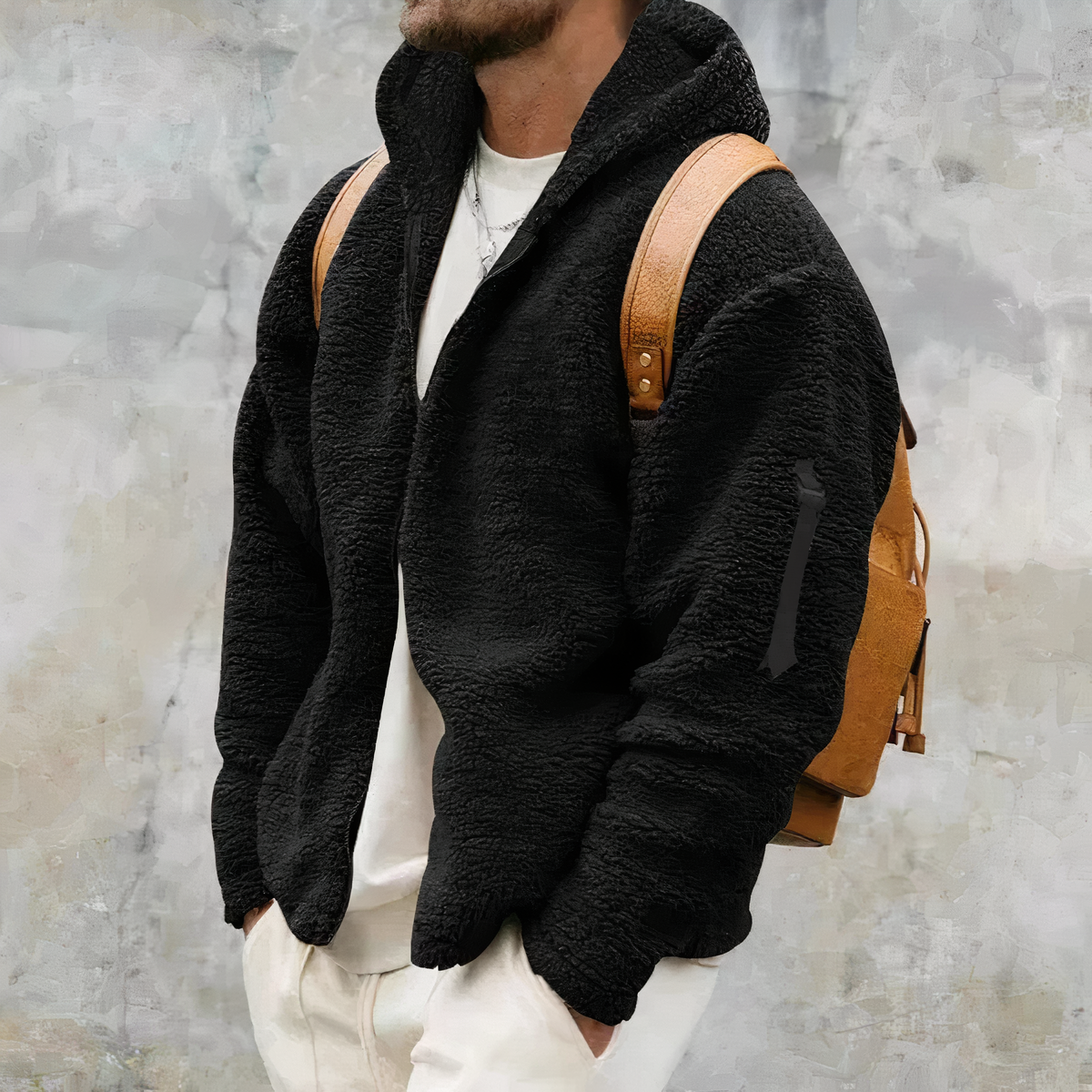 Sherpa Hoodie - Warme Fleecejacke mit Kapuze und Reißverschluss für Herren-Schwarz-S-Chaps Herrenmode