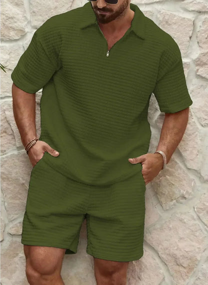 Shorts und Shirt Set - Herren Kurzarm-Polo Zweiteiliges Set für den Sommer-Grün-S-Chaps Herrenmode