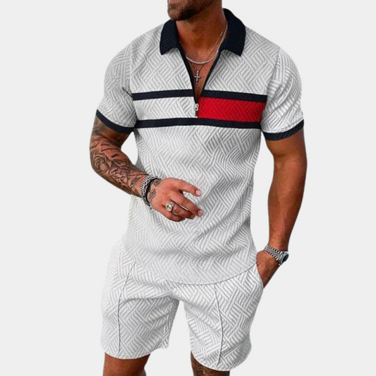 Shorts und Shirt Set – Zweiteiliges Set mit Polo-T-Shirt für Herren für den Sommer-Weiß-M-Chaps Herrenmode