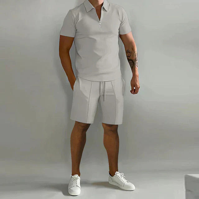 Shorts und T-Shirt-Set | Polo | Kurzarm | Zweiteiliges Set | Sommer-Set für Männer-Grau-S-Chaps Herrenmode
