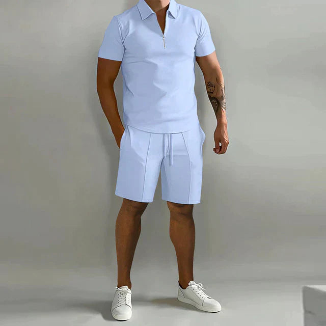 Shorts und T-Shirt-Set | Polo | Kurzarm | Zweiteiliges Set | Sommer-Set für Männer-Hellblau-S-Chaps Herrenmode