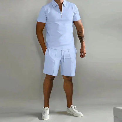 Shorts und T-Shirt-Set | Polo | Kurzarm | Zweiteiliges Set | Sommer-Set für Männer-Hellblau-S-Chaps Herrenmode