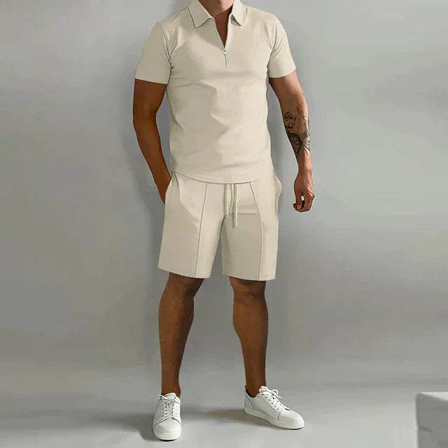 Shorts und T-Shirt-Set | Polo | Kurzarm | Zweiteiliges Set | Sommer-Set für Männer-Khaki-S-Chaps Herrenmode