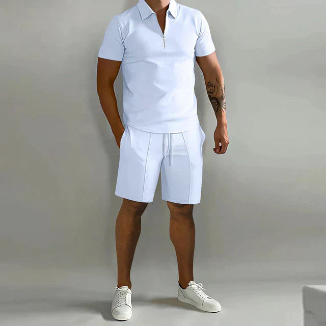 Shorts und T-Shirt-Set | Polo | Kurzarm | Zweiteiliges Set | Sommer-Set für Männer-Weiß-S-Chaps Herrenmode