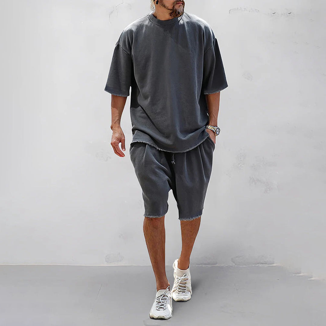 Shorts und T-Shirt-Set – lockere Passform – oversized – zweiteiliges Set – Sommerkleidung für Männer-Dunkelgrau-M-Chaps Herrenmode