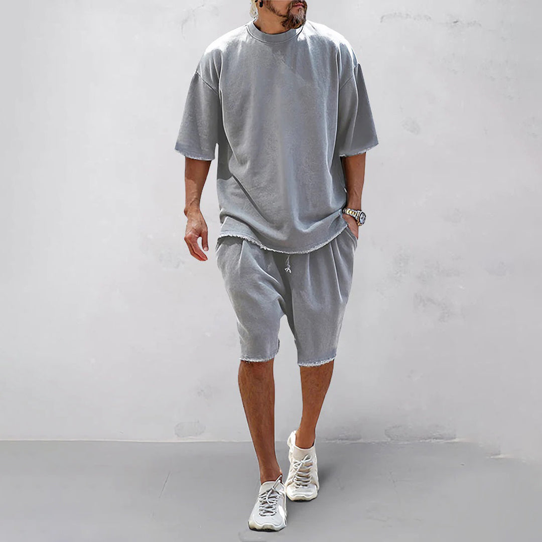 Shorts und T-Shirt-Set – lockere Passform – oversized – zweiteiliges Set – Sommerkleidung für Männer-Hellgrau-M-Chaps Herrenmode