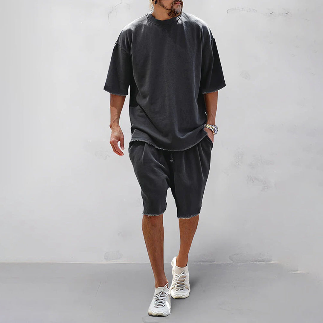 Shorts und T-Shirt-Set – lockere Passform – oversized – zweiteiliges Set – Sommerkleidung für Männer-Schwarz-M-Chaps Herrenmode