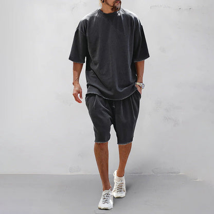 Shorts und T-Shirt-Set – lockere Passform – oversized – zweiteiliges Set – Sommerkleidung für Männer-Schwarz-M-Chaps Herrenmode