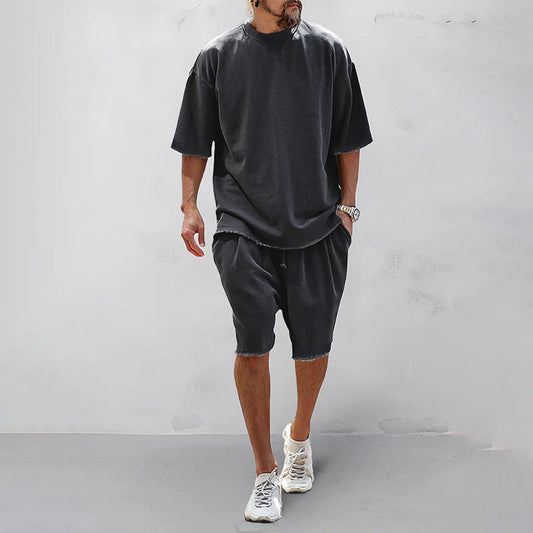 Shorts und T-Shirt-Set – lockere Passform – oversized – zweiteiliges Set – Sommerkleidung für Männer-Schwarz-M-Chaps Herrenmode