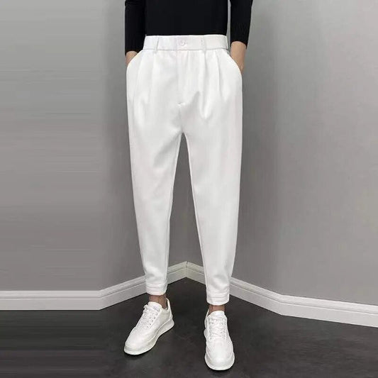 Slacks-Hosen – Locker sitzende Herrenhose mit elastischem Bund und Falten-Weiß-28-Chaps Herrenmode