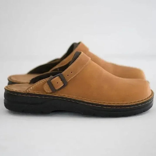 Slipper - Leder - Orthopädische Schuhe - Pantoletten - Herrenschuhe-Beige-38-Chaps Herrenmode