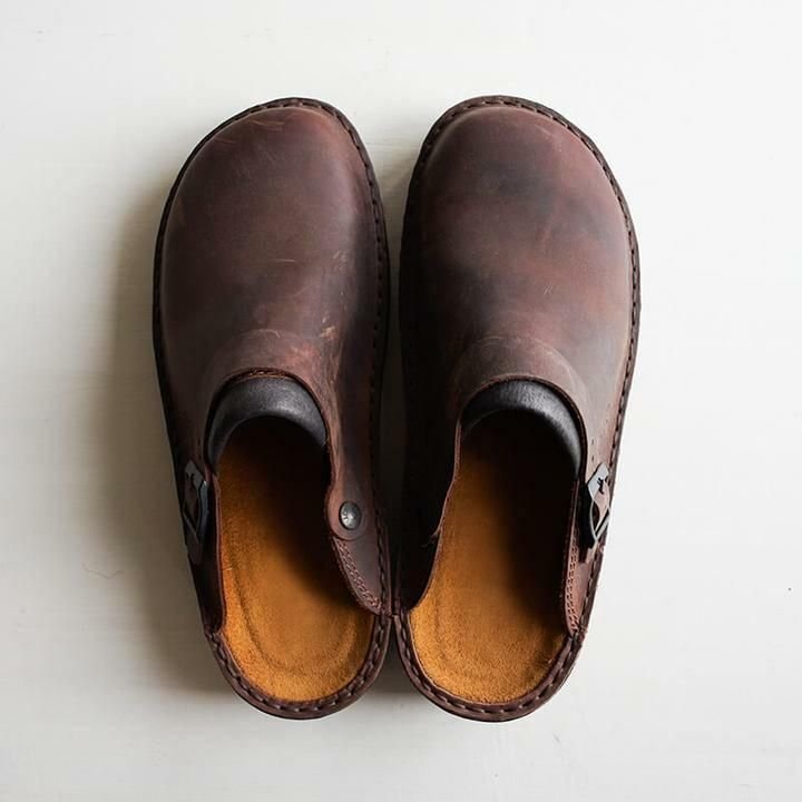 Slipper - Leder - Orthopädische Schuhe - Pantoletten - Herrenschuhe-Dunkelbraun-38-Chaps Herrenmode