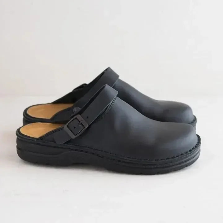 Slipper - Leder - Orthopädische Schuhe - Pantoletten - Herrenschuhe-Schwarz-38-Chaps Herrenmode